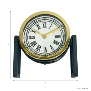 6\" Gld Blk Mtl Table Top Clock