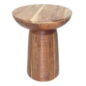 20" Grooved Base Wood Accent Table, Natural