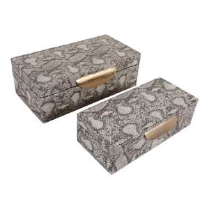 S/2 10/12" Shimmer Snakeskin Boxes W/ Hardware, Go
