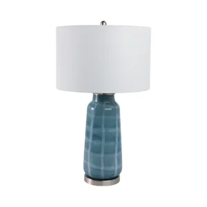 29x17" Checkered Glass Table Lamp, Blue