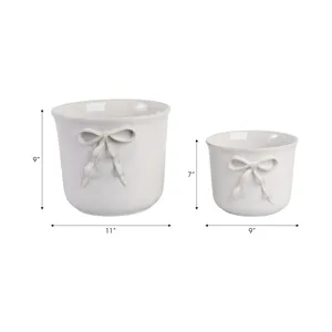 S/2 9/11\" Pretty Bow Planters, White