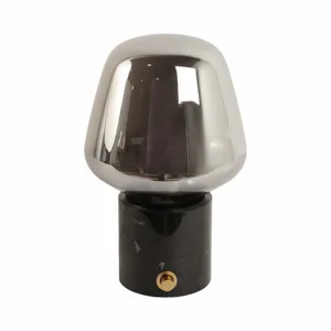 12x8" Glass Shade On Marble Base With Switch, Blac