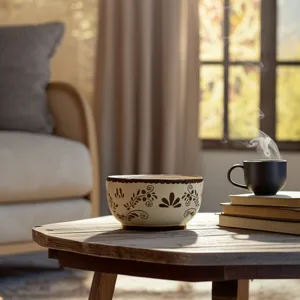 6\" 10 Oz Coffee Hand Painted Candle, Brown/ White