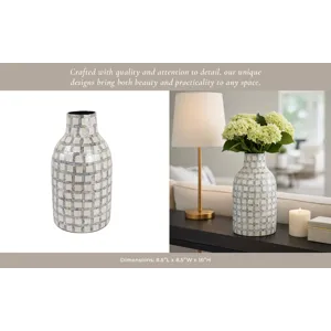 15x9\" Capiz Plaid Vase, Ivory Multi