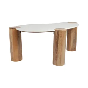 Ec 42x18\" Curved Coffee Table, White/natural