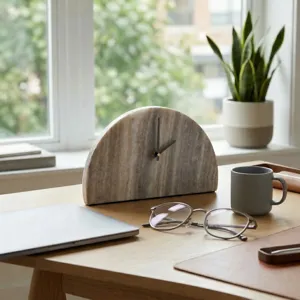 10x6\" Half Dome Marble Clock, Beige