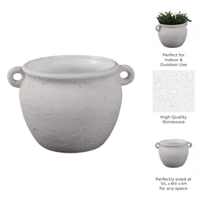 10\" Textured Stoneware Jug Planter, White