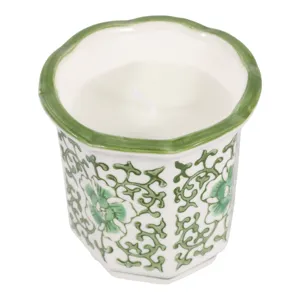 4\", 6oz Fluted Chinoiserie Candle, Green/white