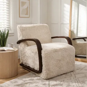 32x31" Faux Fur Accent Chair, Ivory/brown