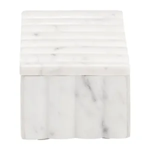 Ec 7x4" Marble Ridged Box, White