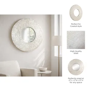 27" Round Capiz Mirror, Ivory