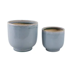 S/2 6/8\" Reactive Glazed Planters, Blue