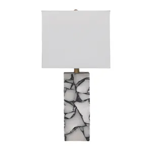 24x12" Alabaster Pieces Table Lamp, White