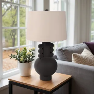 30\" Eared Totem Table Lamp, Black
