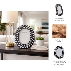 5x7 Vine Inlay Oval Photo Frame, Navy/ivory