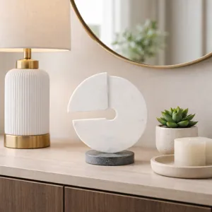 11x10" Modern Marble Sculpture On Base, Wht/blk