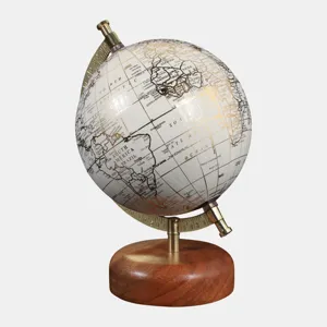 10x7" White Globe On Wood Base, Natural