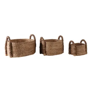 S/3 15/20/24\" Oval Waterhyacinth Baskets, Natural