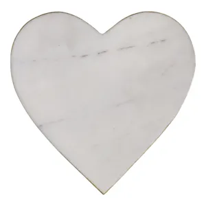 8x8\" Marble Heart Tray W/ Gold Edges, White