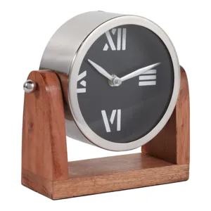 7x7\" Clock On Wood Base, Natural/silver