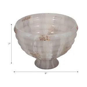 9\" Glass Pedestal Bowl Opal Finish, Ivory Multi