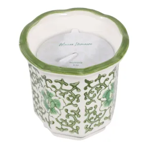 4\", 6oz Fluted Chinoiserie Candle, Green/white