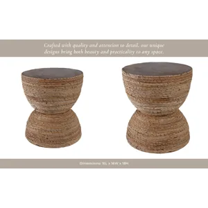 18\" Teakwood Accent Table W/woven Banana Leaf, Nat