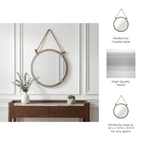 Ec Metal 24\" Mirror With Rope, Silver/natural