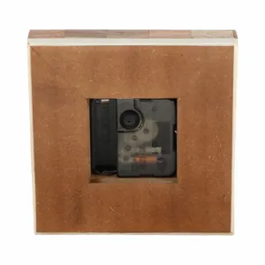5\" Square Resin Clock With Wood Inlay, Ivory/natur