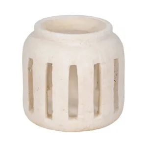 8" Round Lantern Hurricane With Open Slats, White