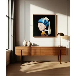 47x47 Hand Painted Girl With Pearl Earring, Multi