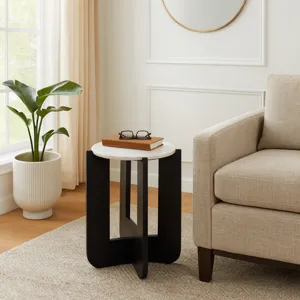 19x16\" Criss-cross Marble Top Accent Table,wht/blk