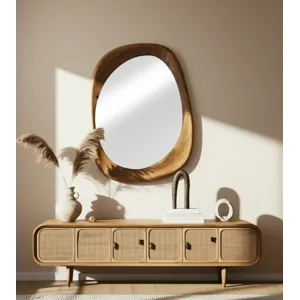36x25" Organic Shaped Wood Mirror, Natural