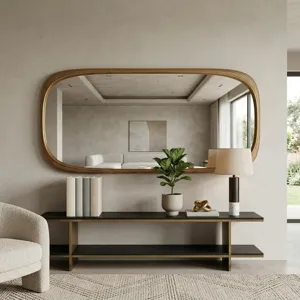 90x42" Ribbed Curved Mirror, Gold