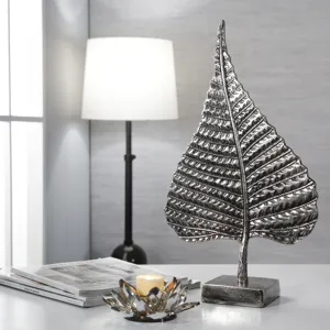 Aluminum Leaf On Stand, 18" Nickel Antique