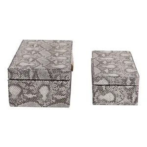 S/2 10/12" Shimmer Snakeskin Boxes W/ Hardware, Go
