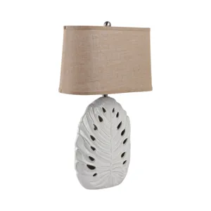 29x18\" Pierced Leaf On Ceramic Lamp, White