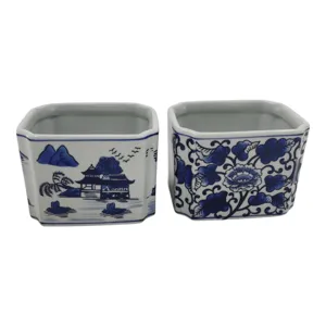 S/2 5x4" Chinoiserie Pencil Cups, Blue/white