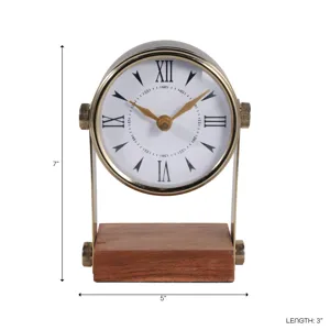 7x5\" Round Clock On Wood Base, Multi