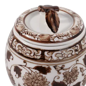 5\" 8.5oz Peony Chinoiserie Lidded Candle,brown/wht
