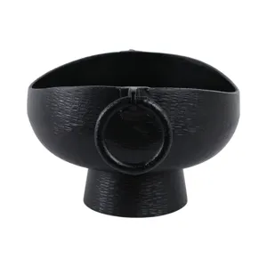16x13\" Metal Pedestal Bowl With Ring Handles, Blk