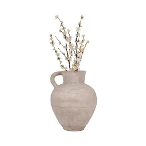Terracotta, 22\" Jug Vase W/ Handle, Ivory