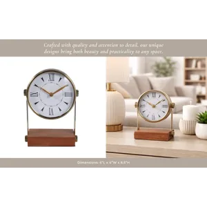 9x7\" Round Clock On Wood Base, Multi