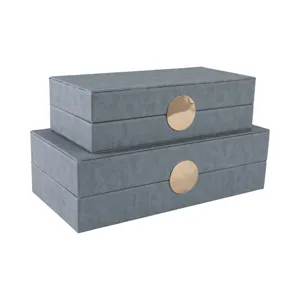 S/2 12/14\" Rectangular Faux Leather Boxes, Blue