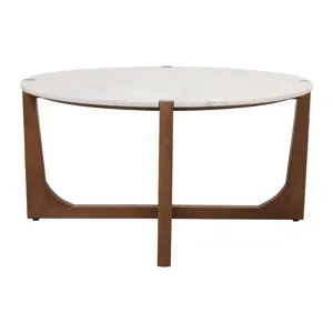 36x18\" Modern Marble Top Coffee Table, White/brown