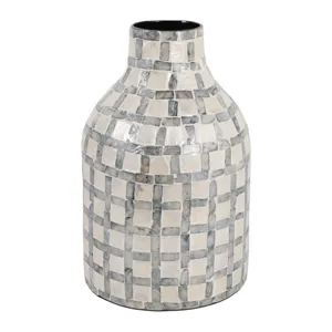 12x8\" Capiz Plaid Vase, Ivory Multi