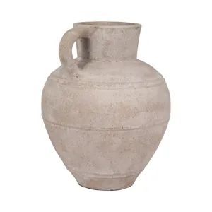 Terracotta, 22\" Jug Vase W/ Handle, Ivory