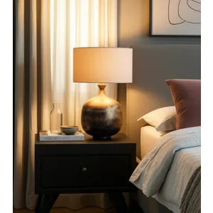 28x22\" Metal Base Table Lamp, Brown Multi