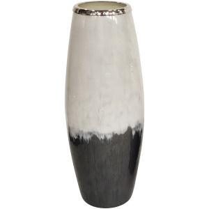 Glass 24" Vase W/ Metal Rim, White/Gray