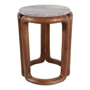 18x14\" Mrble Top Inlay Wood Accent Table,ivry/brwn